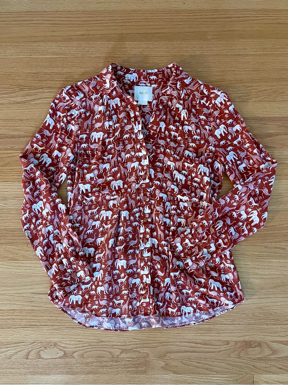 Maeve rust colored safari print long-sleeve blouse size 2